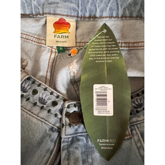 Farm Rio Denim Blue Summer Garden Embroidered Denim Shorts - Picture 6 of 7